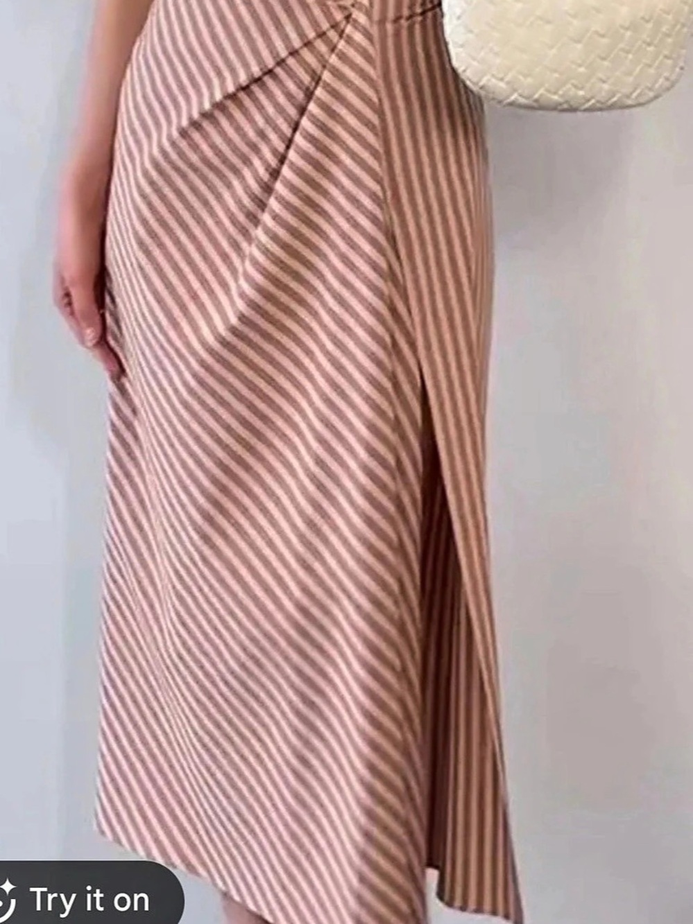 Zara Draped Striped Midi Skirt in Pink & White
